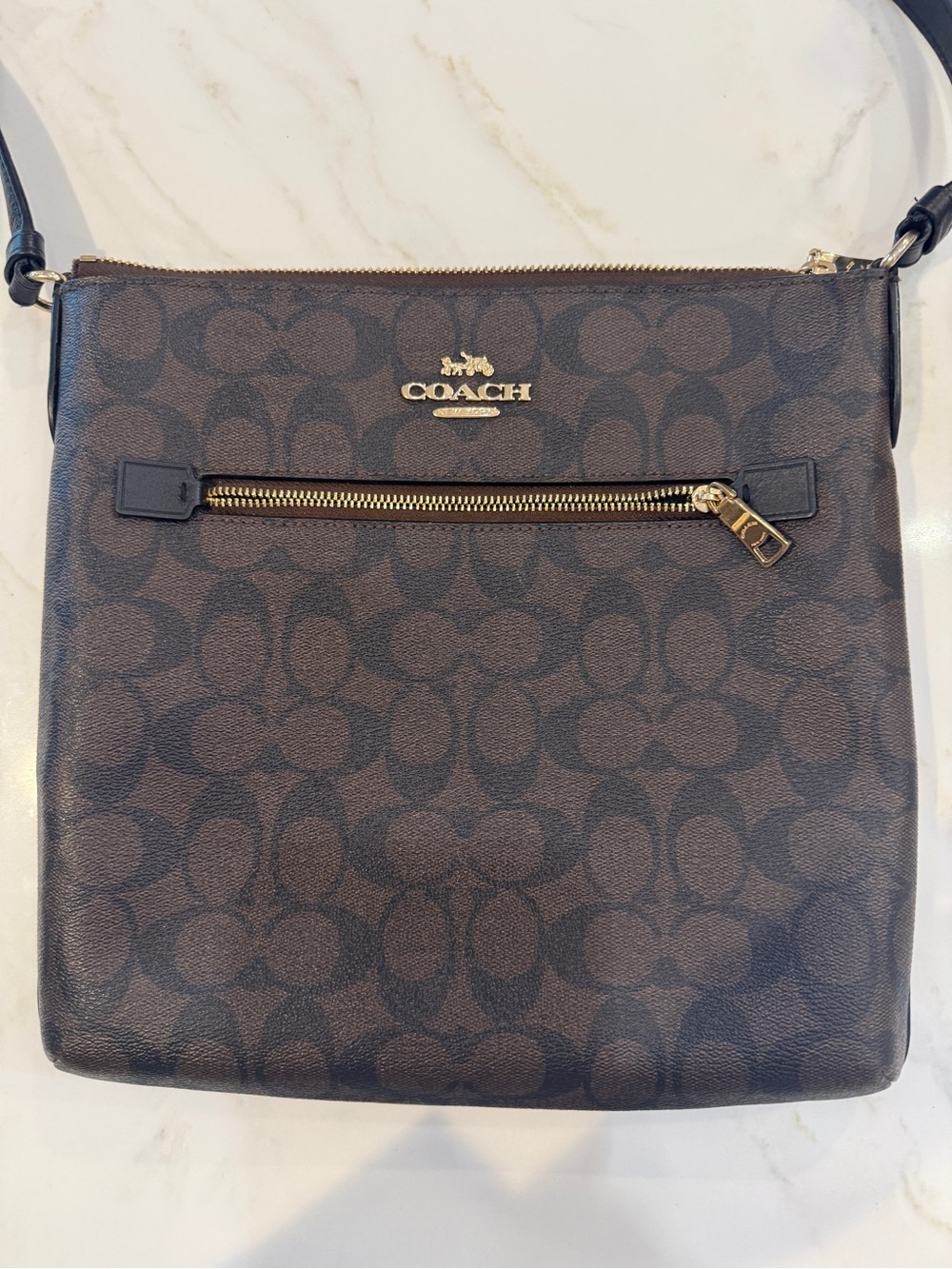 Coach Brown Signature Canvas Crossbody with Gold Hardware